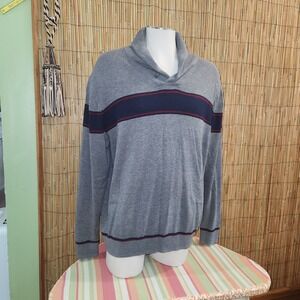 Gap Cotton Blend Mens Pullover Sweater Rugby Shawl Collar Grey Gray Blue XXL 44"